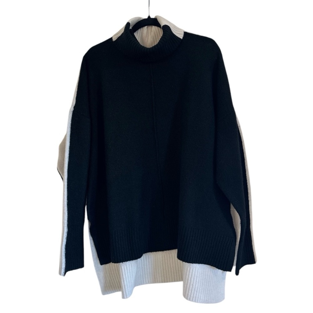 Tribal | Black & Ivory Color-Block Turtleneck Sweater | Size XXL